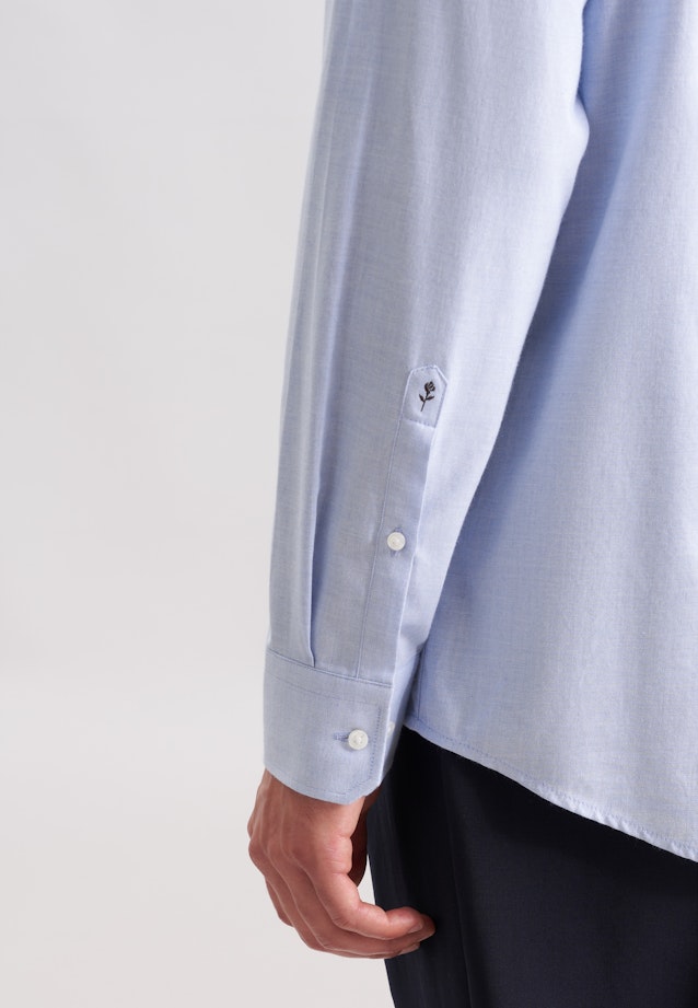 Regular Chemise en flanelle Uni in Bleu Moyen |  Seidensticker Onlineshop