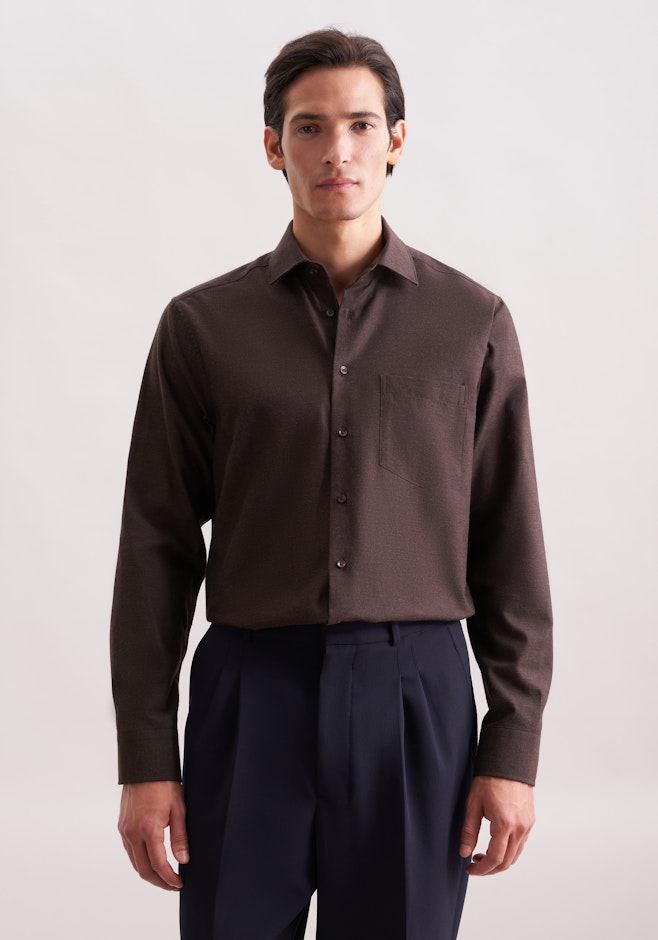Regular Flanellhemd Uni in Braun | Seidensticker Onlineshop