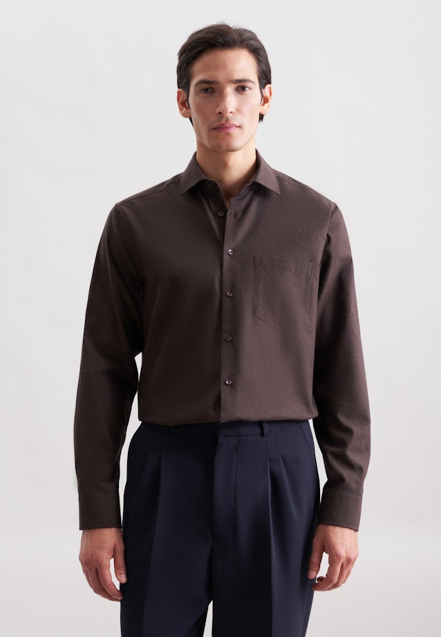 Regular Chemise en flanelle Uni in Marron |  Seidensticker Onlineshop