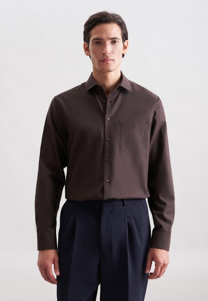 Regular Flanellhemd Uni in Braun |  Seidensticker Onlineshop