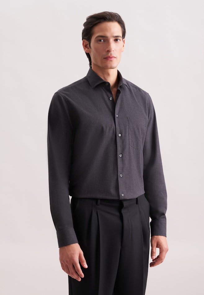 Regular Flanellhemd Uni in Grau | Seidensticker Onlineshop