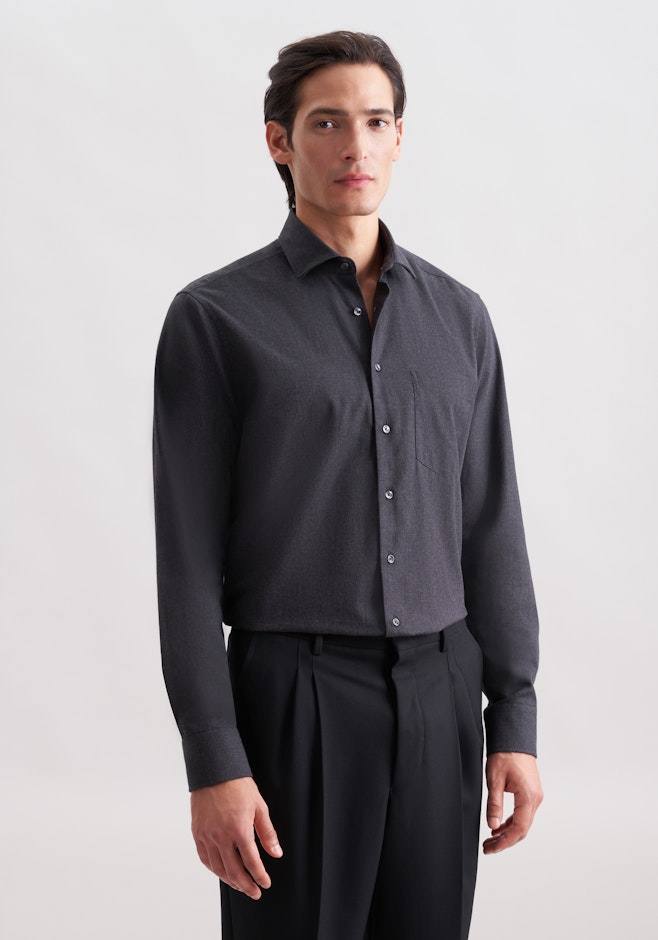 Regular Chemise en flanelle Uni dans Gris | Boutique en ligne Seidensticker