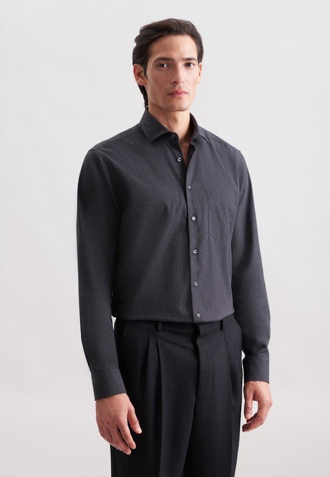 Regular Flannel shirt Uni in Grey | Seidensticker online shop