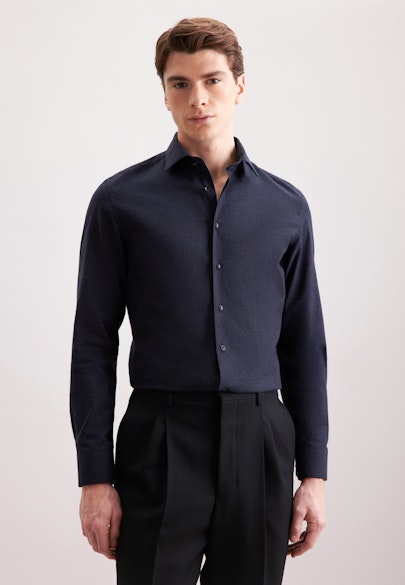 Slim Flanellhemd Uni in Dunkelblau |  Seidensticker Onlineshop
