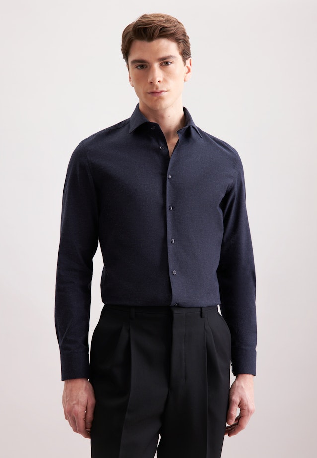 Slim Flanellhemd Uni in Dunkelblau |  Seidensticker Onlineshop