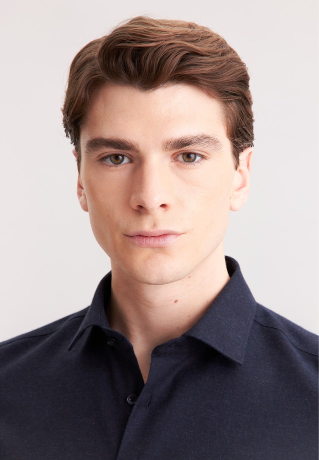 Slim Flanellhemd Uni in Dunkelblau |  Seidensticker Onlineshop