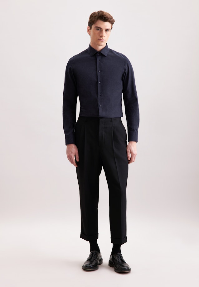 Slim Flanellhemd Uni in Dunkelblau |  Seidensticker Onlineshop