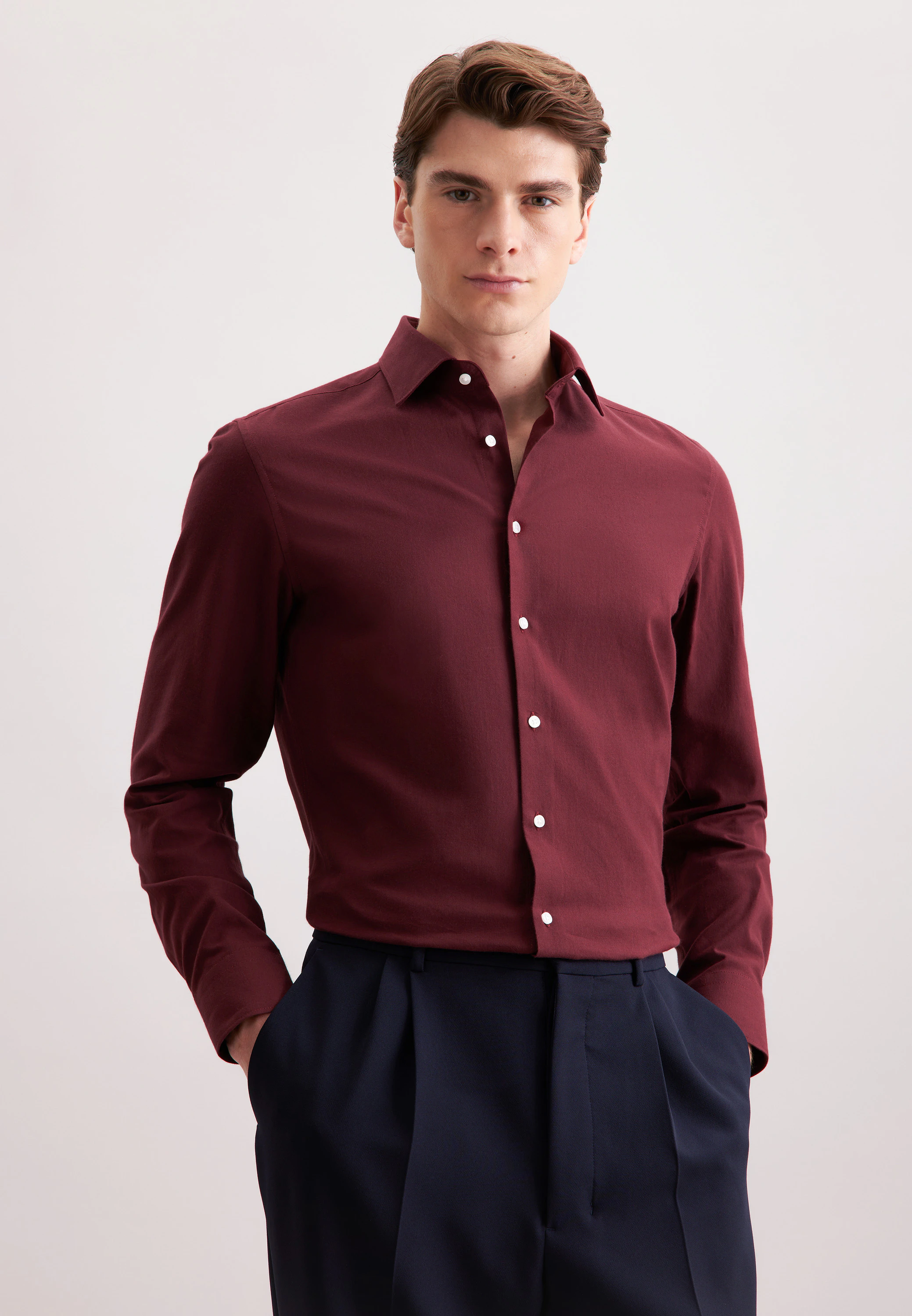 Slim Flanellhemd Uni Rot