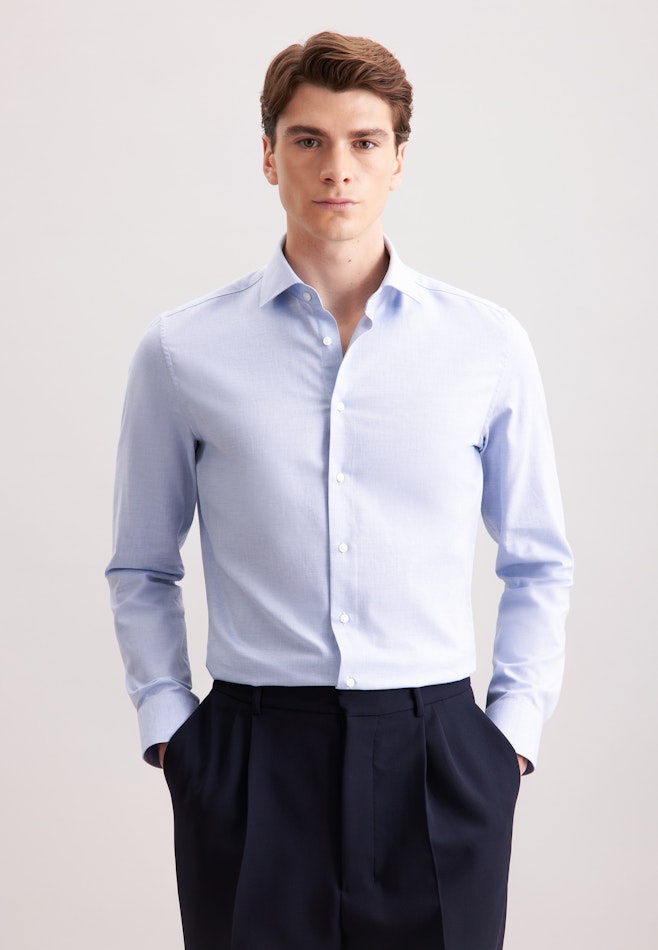 Slim Flanellhemd Uni in Mittelblau | Seidensticker Onlineshop