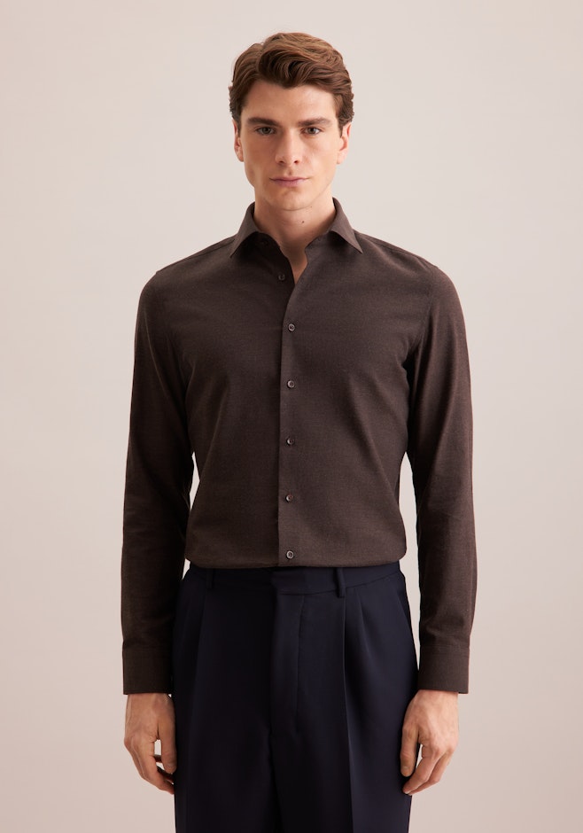 Slim Flanellhemd Uni in Braun | Seidensticker Onlineshop