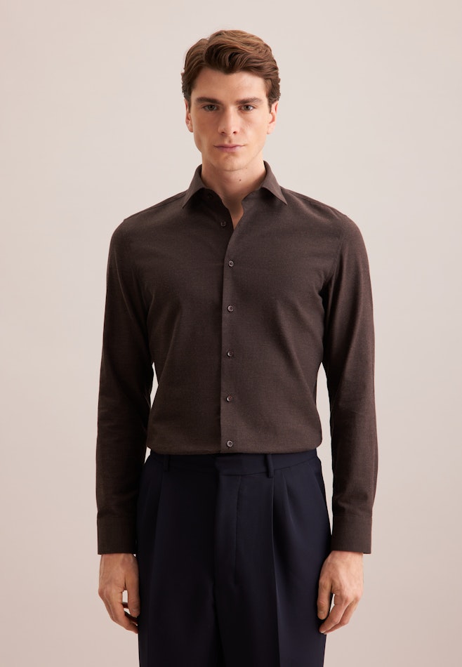 Slim Flanellhemd Uni in Braun | Seidensticker Onlineshop