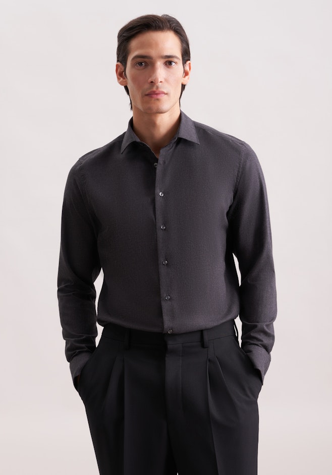 Slim Flanellhemd Uni in Grau | Seidensticker Onlineshop