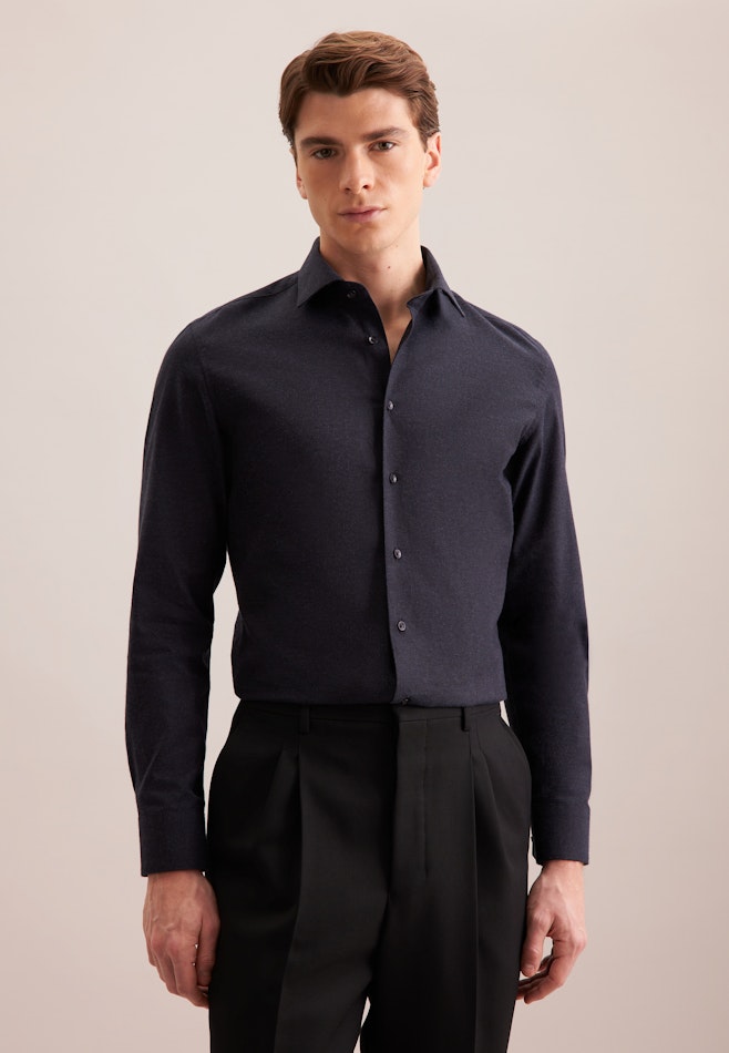 Shaped Flanellhemd Uni in Dunkelblau | Seidensticker Onlineshop