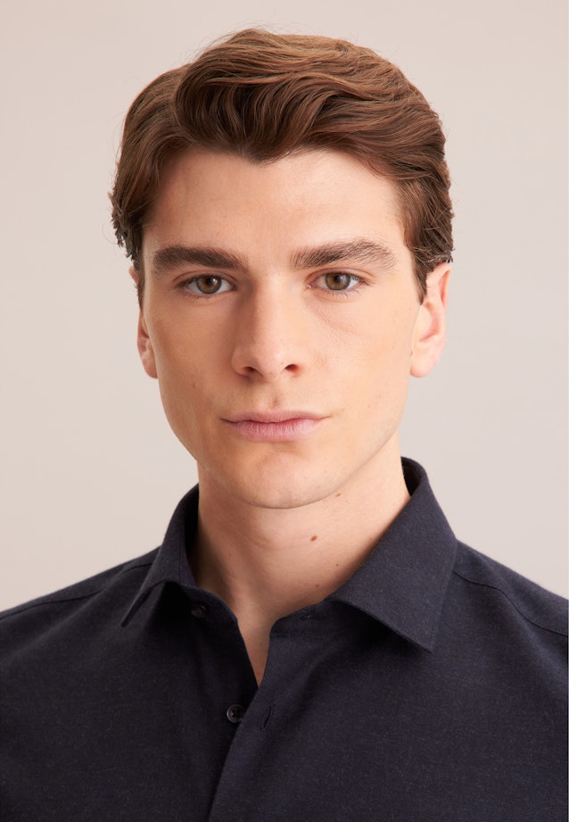 Shaped Flanellhemd Uni in Dunkelblau |  Seidensticker Onlineshop