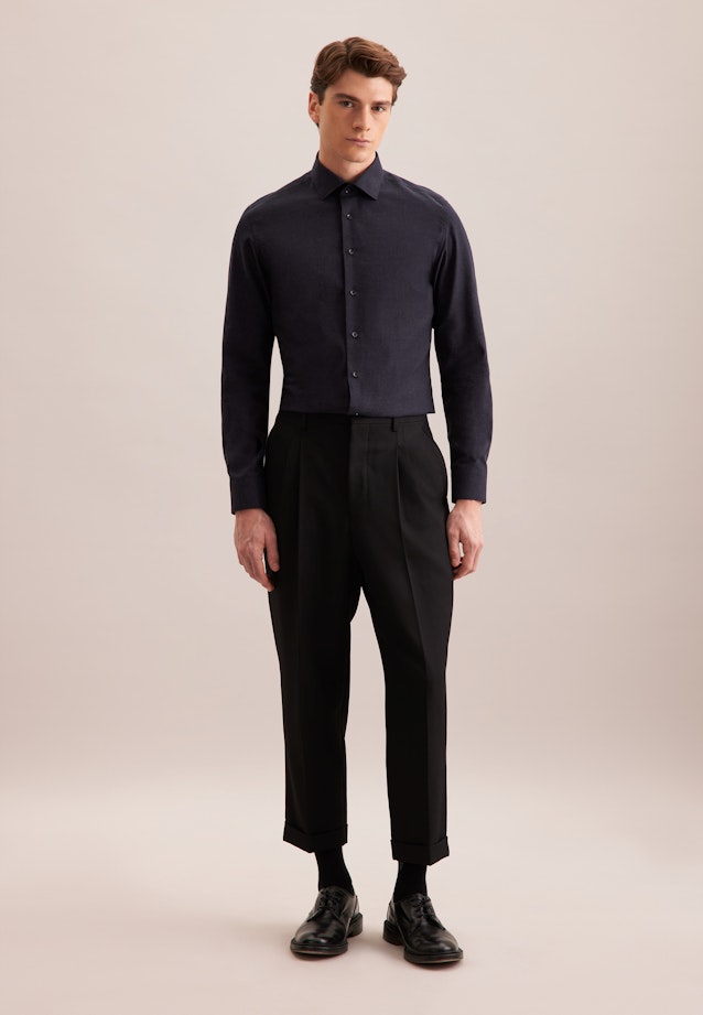 Shaped Flanellhemd Uni in Dunkelblau |  Seidensticker Onlineshop