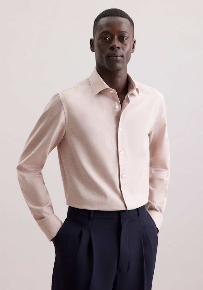 Shaped Chemise en flanelle Uni dans Beige | Boutique en ligne Seidensticker