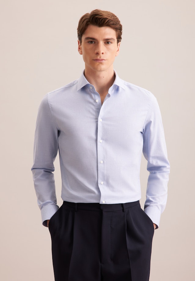 Shaped Flanellhemd Uni in Mittelblau |  Seidensticker Onlineshop