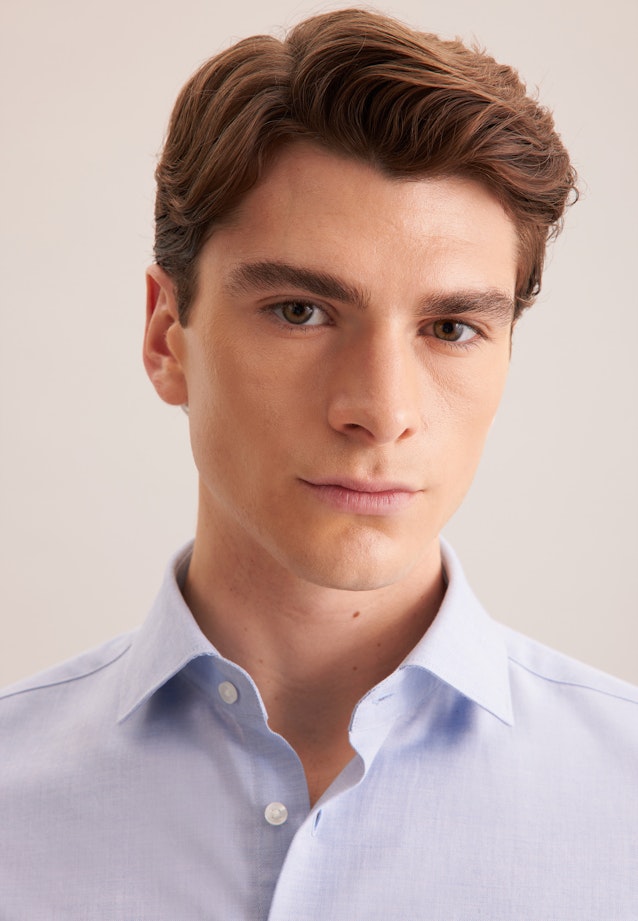 Shaped Flanellhemd Uni in Mittelblau |  Seidensticker Onlineshop