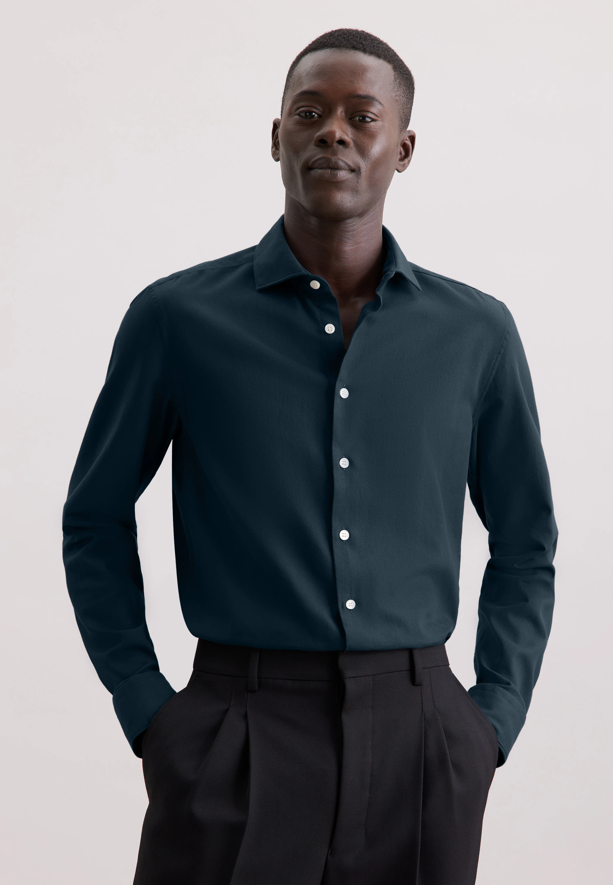 Slim Flanellhemd Pepita Blau