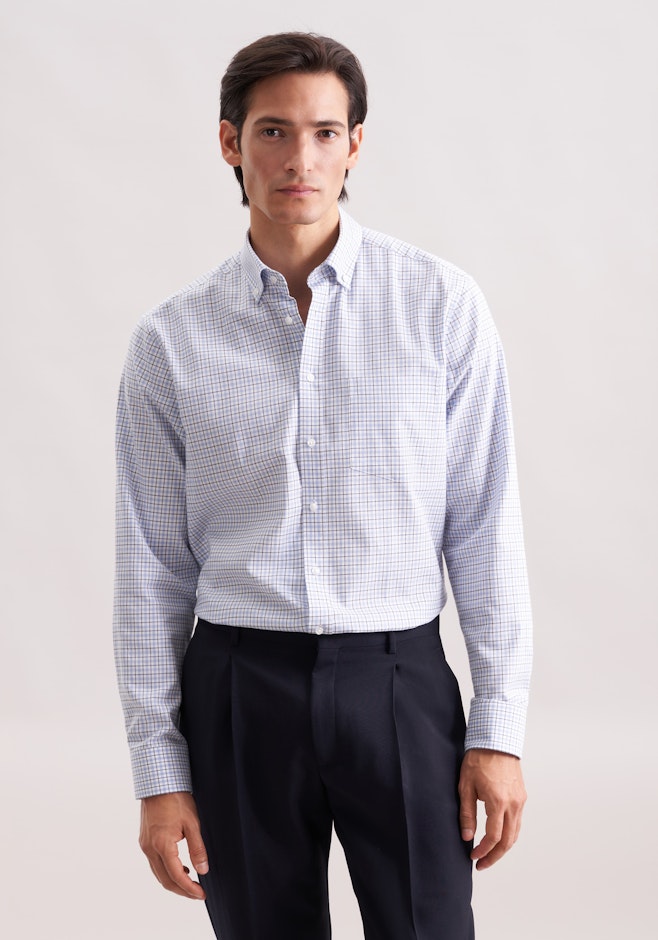 Regular Flanellhemd Karo in Mittelblau | Seidensticker Onlineshop