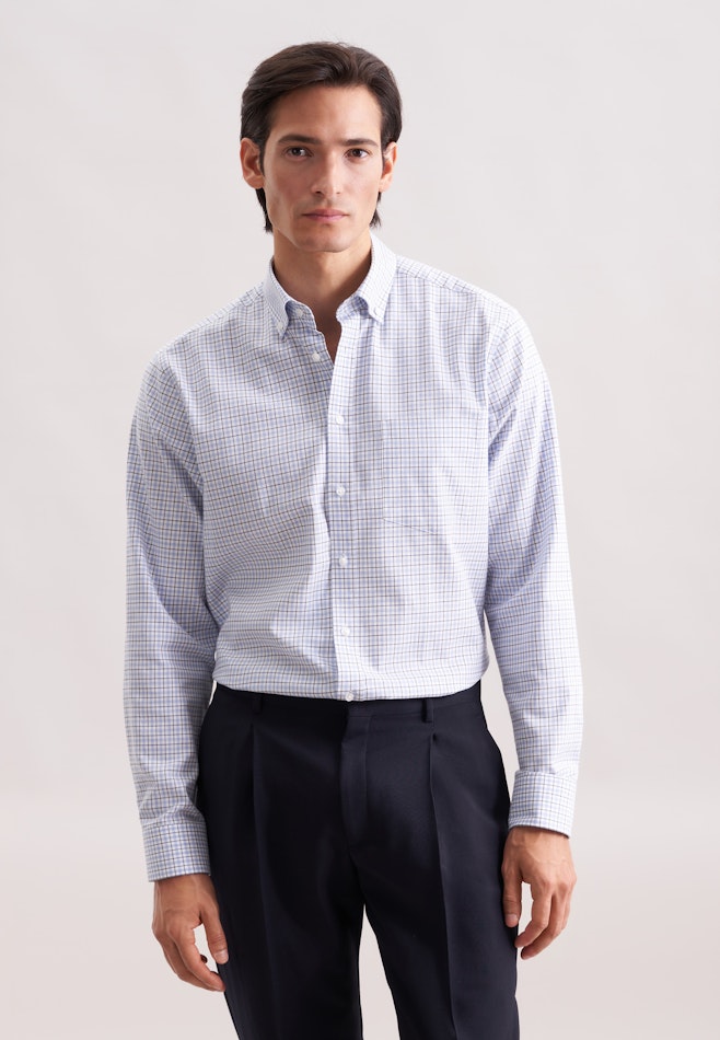 Regular Chemise en flanelle carreaux dans Bleu Moyen | Boutique en ligne Seidensticker