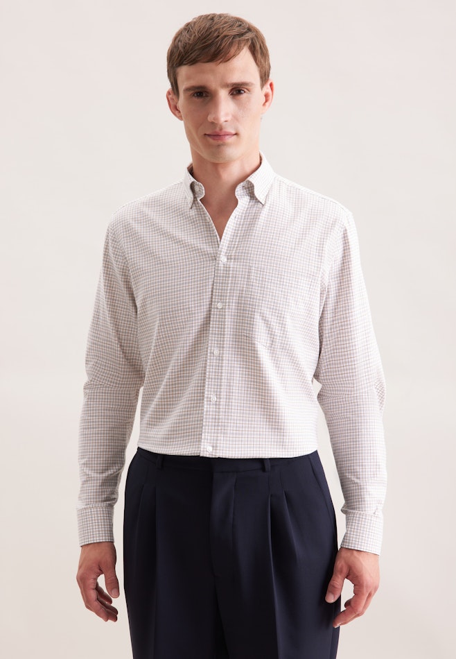 Regular Flanellhemd Druck in Beige | Seidensticker Onlineshop