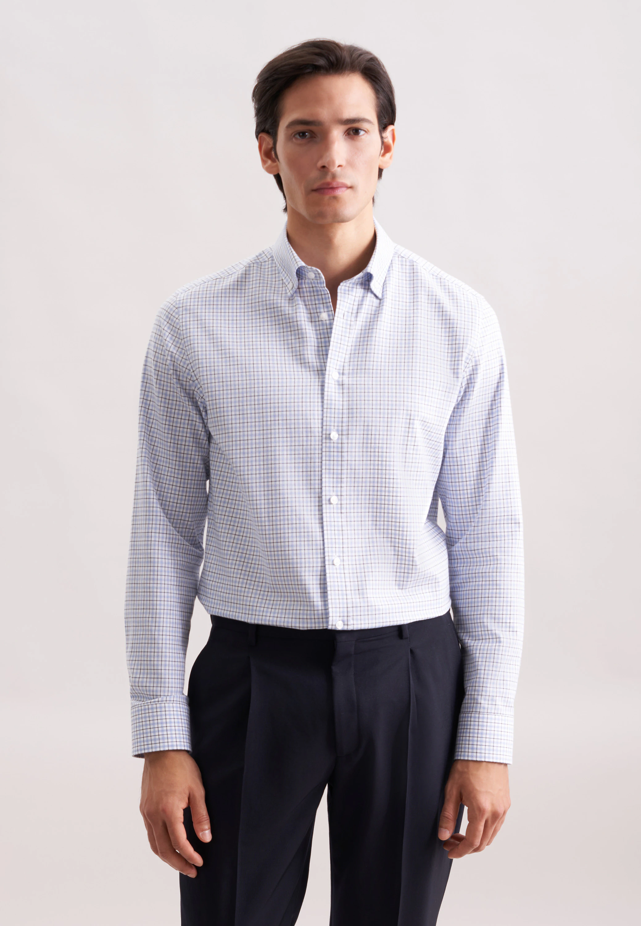 Slim Flanellhemd Karo Blau 42