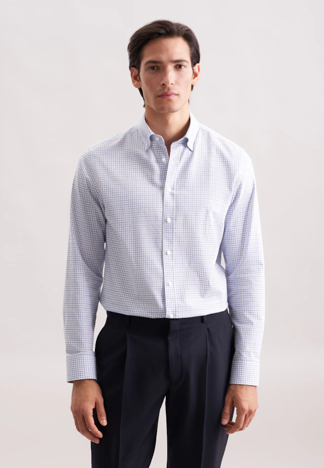 Slim Flanellhemd Karo in Mittelblau | Seidensticker Onlineshop