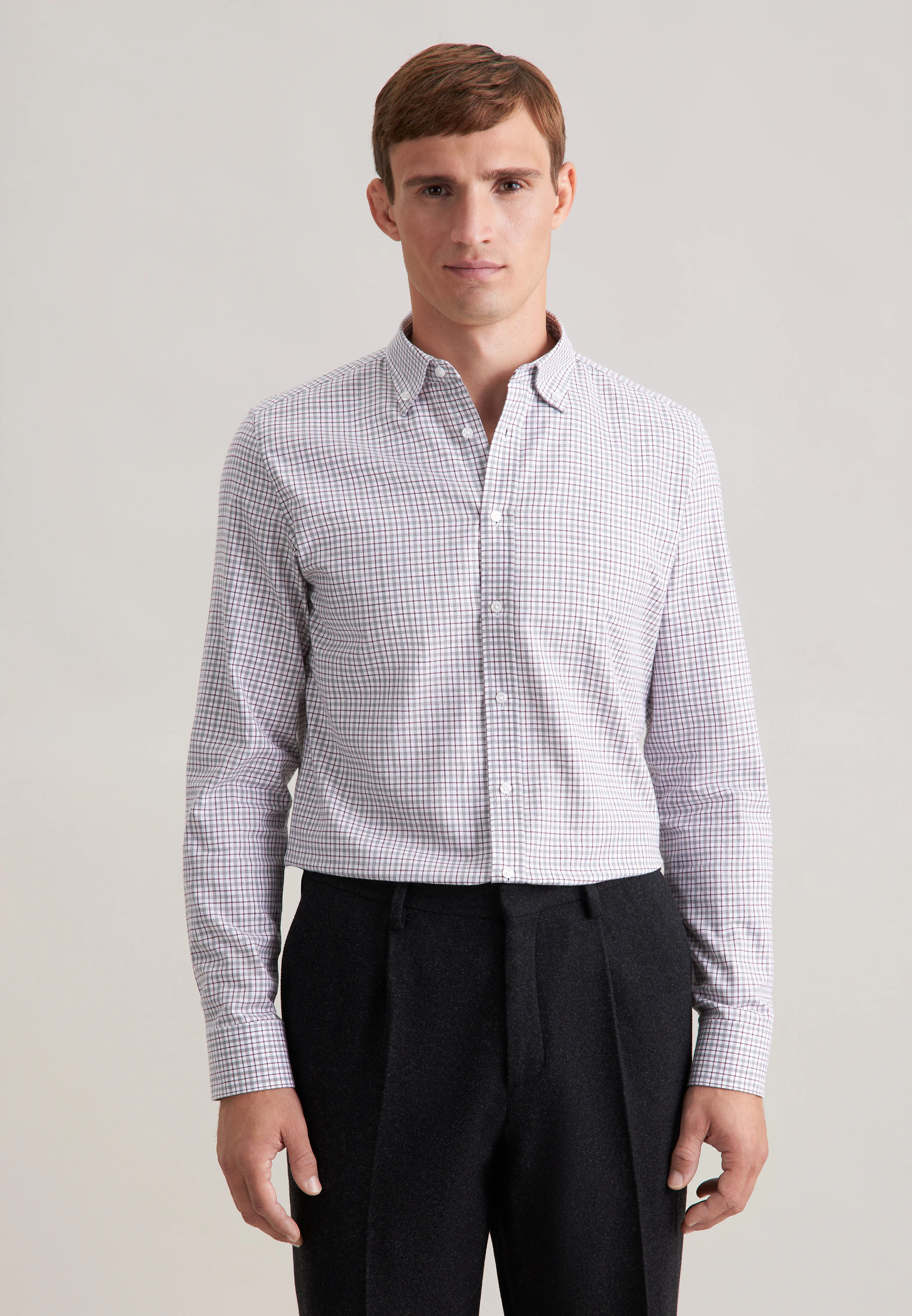 Slim Flanellhemd Karo Grau