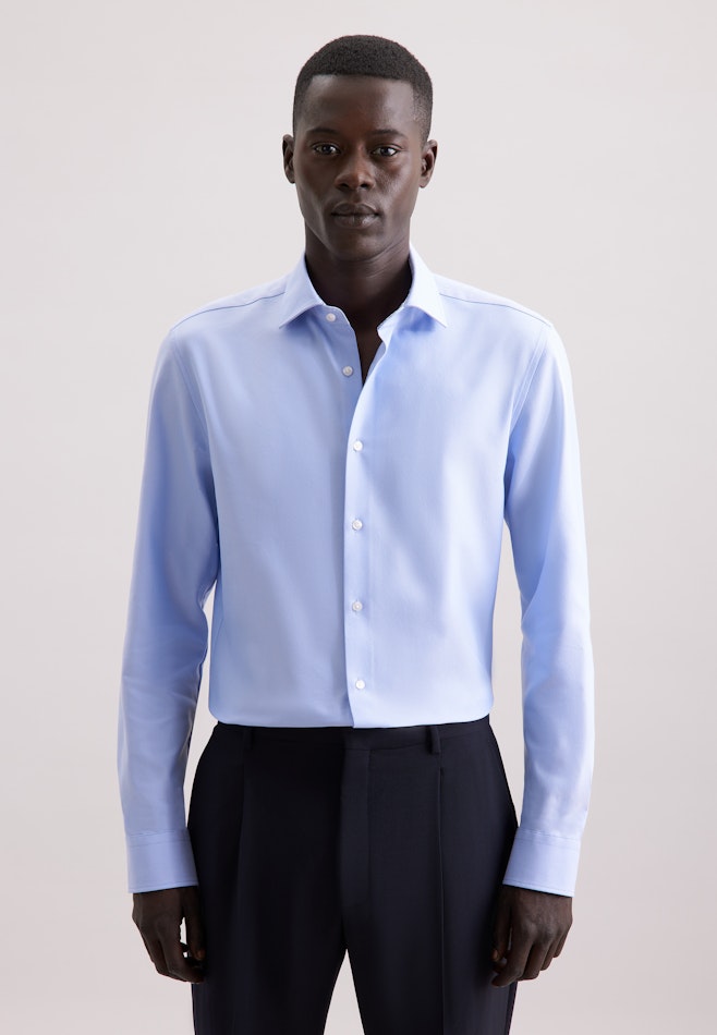 Slim Chemise Performance Uni dans Bleu Moyen | Boutique en ligne Seidensticker