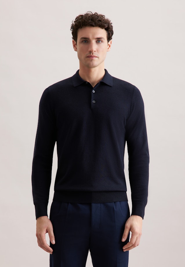Regular Pull-over Uni in Bleu Foncé |  Seidensticker Onlineshop
