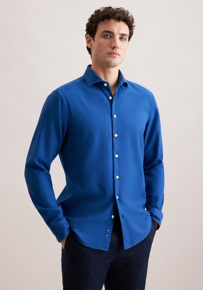 Regular Chemise en flanelle Uni dans Bleu Foncé | Boutique en ligne Seidensticker