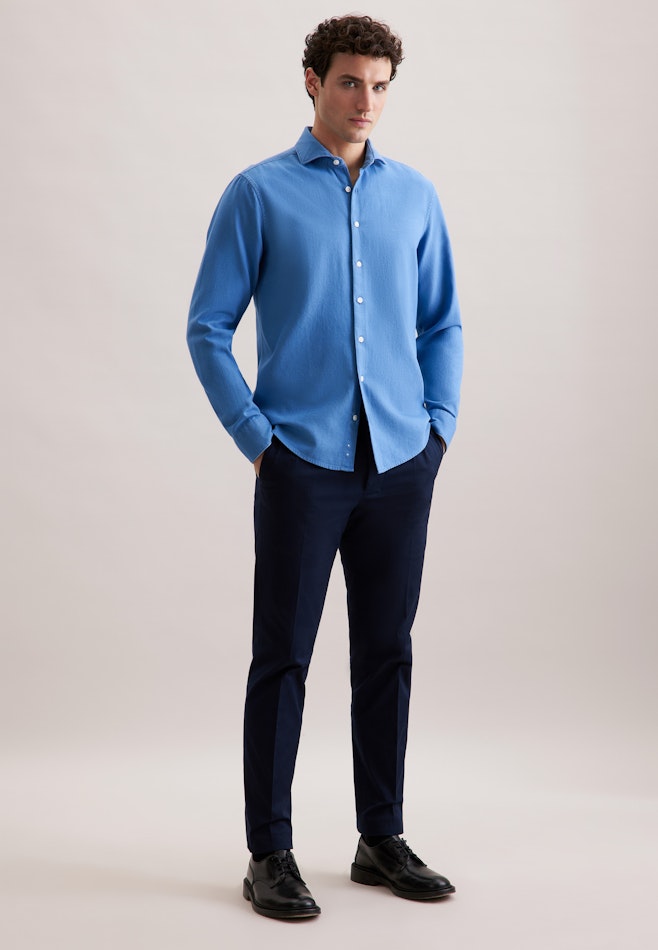 Regular Chemise en flanelle Uni dans Bleu Moyen | Boutique en ligne Seidensticker