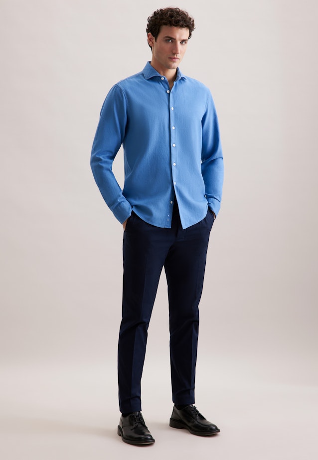 Regular Flanellhemd Uni in Mittelblau |  Seidensticker Onlineshop