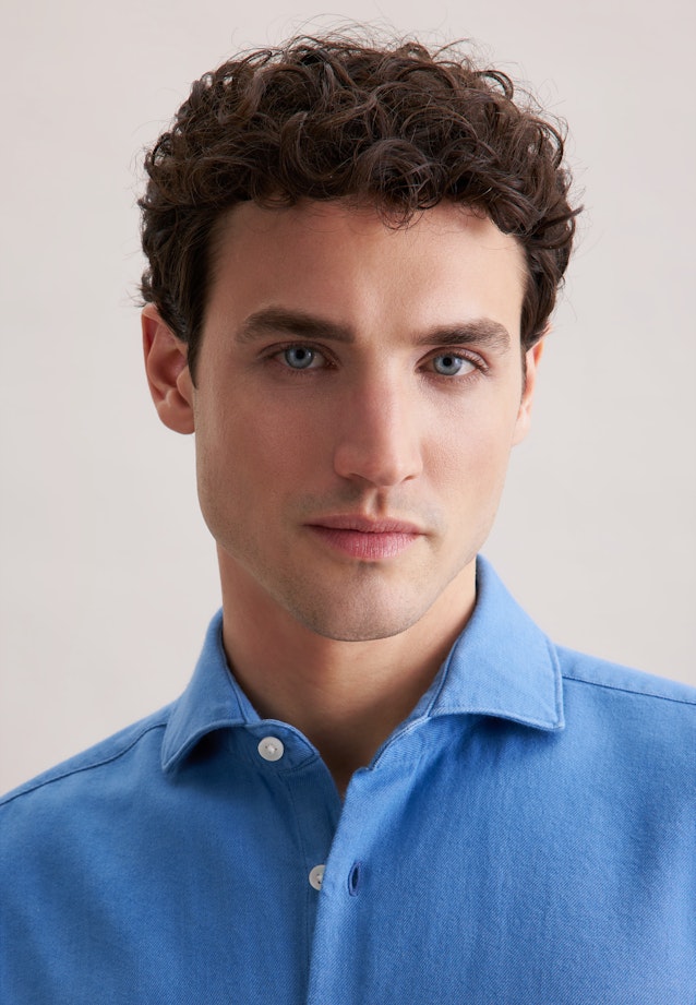 Regular Flanellhemd Uni in Mittelblau |  Seidensticker Onlineshop