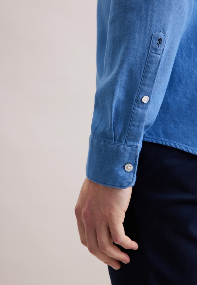 Regular Flanellhemd Uni in Mittelblau |  Seidensticker Onlineshop