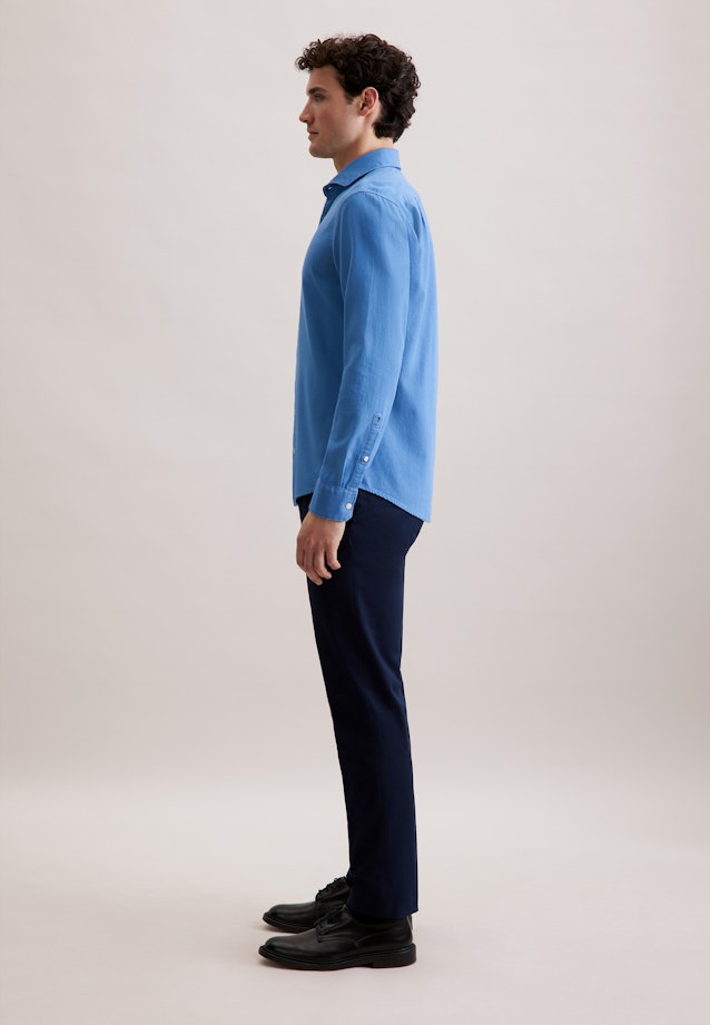 Regular Flannel shirt Uni in Mittelblau |  Seidensticker Onlineshop