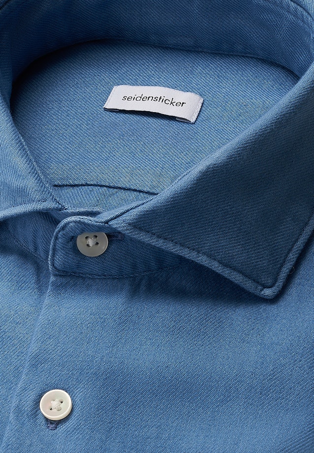 Regular Flannel shirt Uni in Mittelblau |  Seidensticker Onlineshop
