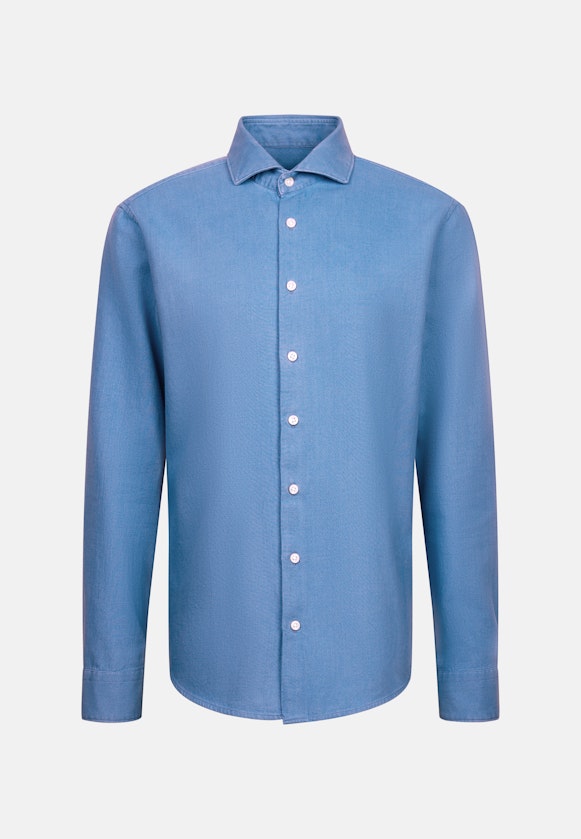Regular Flannel shirt Uni in Mittelblau |  Seidensticker Onlineshop