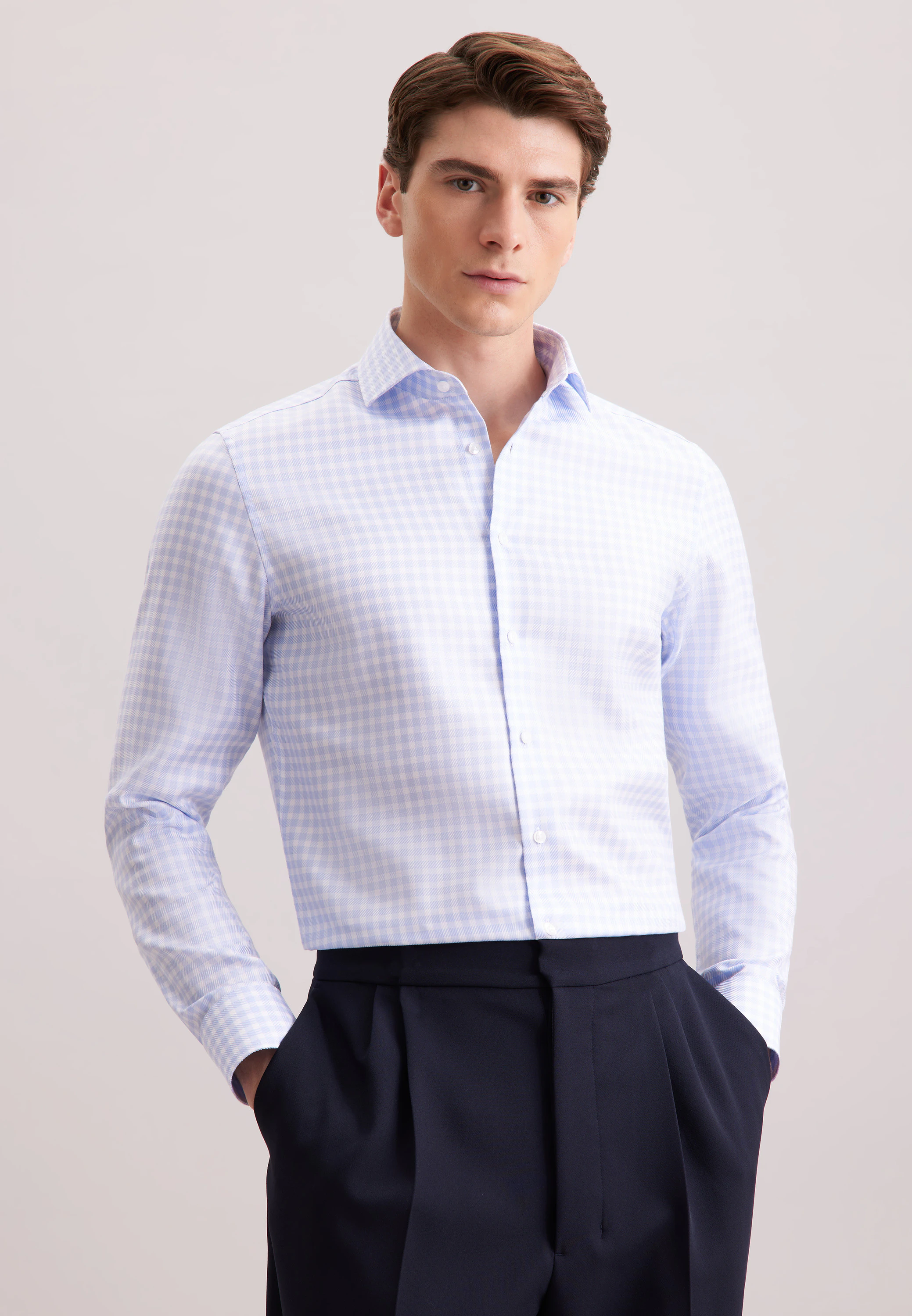 Slim Business Hemd Karo Blau