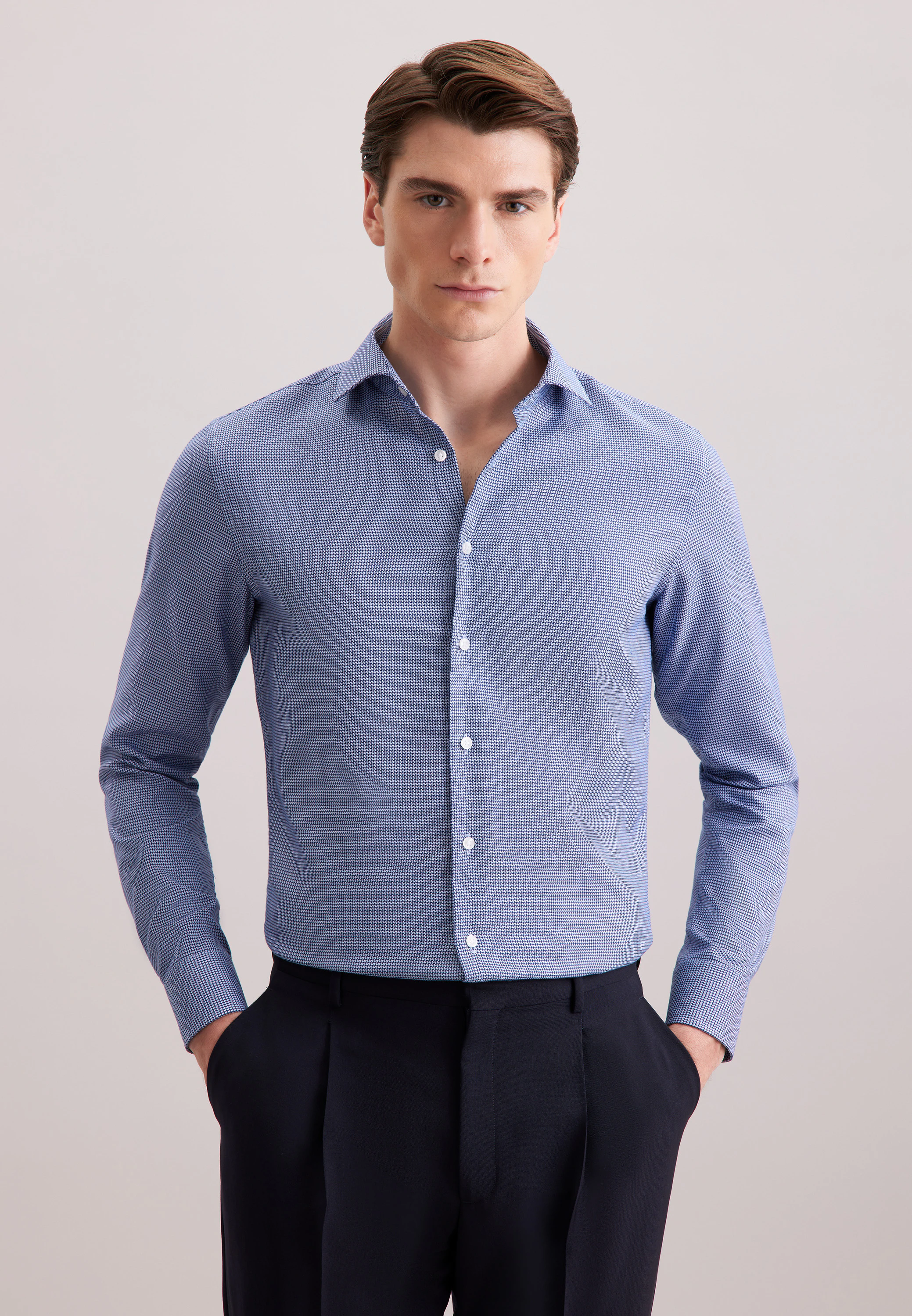 Slim Business Hemd Struktur Blau 38