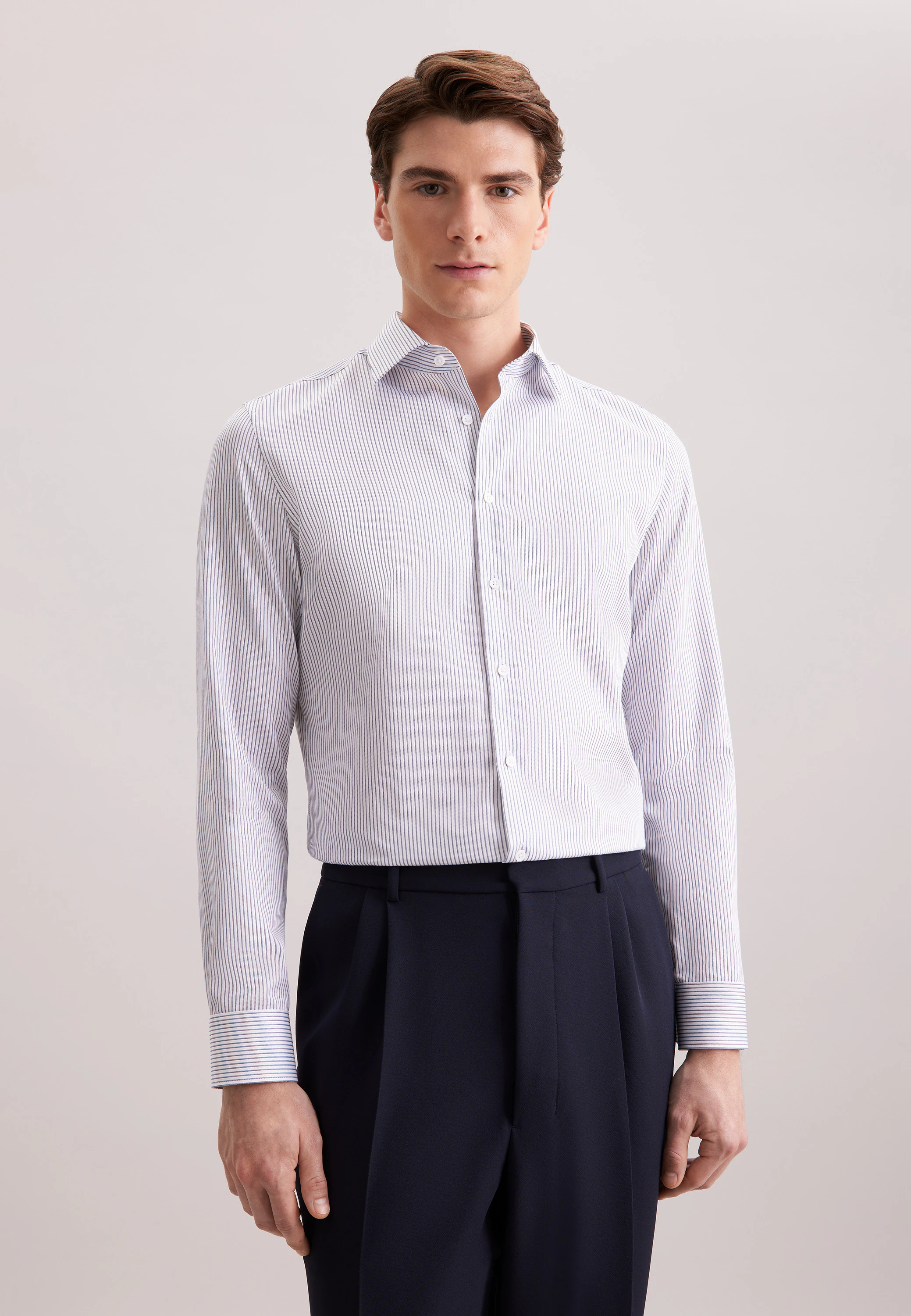 Slim Business Hemd Gestreift Blau 40