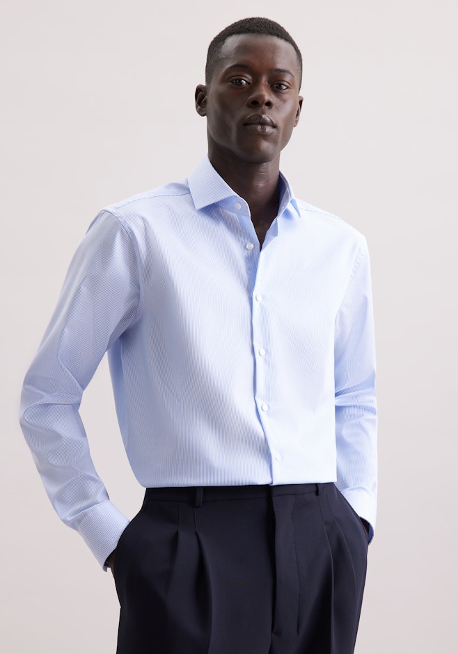 Regular Business Hemd Gestreift in Mittelblau | Seidensticker Onlineshop