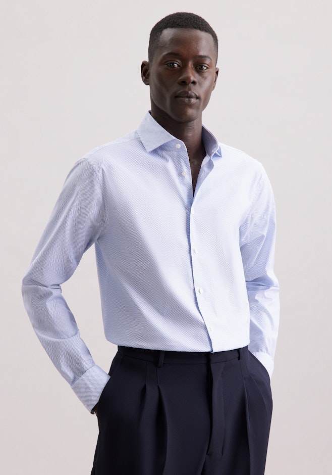 Regular Business Hemd Druck in Mittelblau | Seidensticker Onlineshop