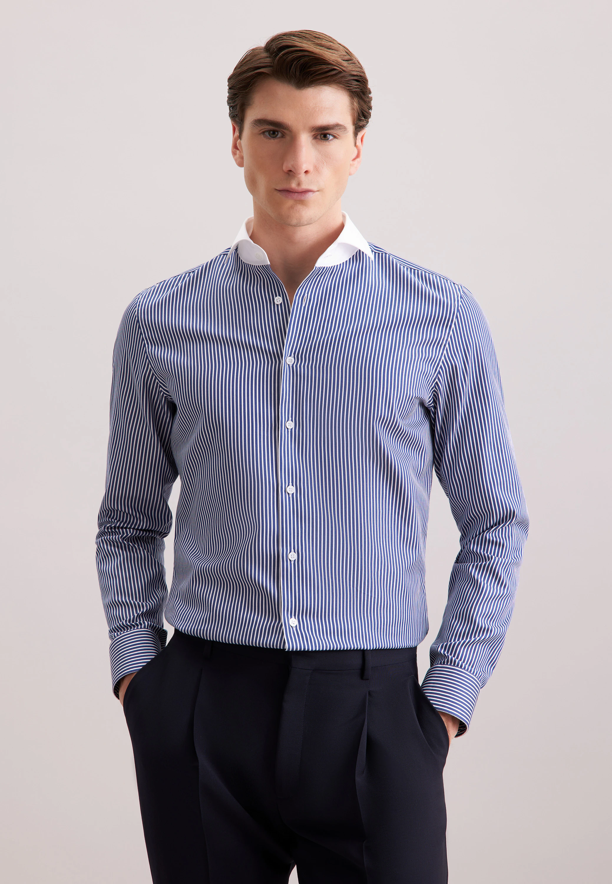 Slim Business Hemd Gestreift Blau 43