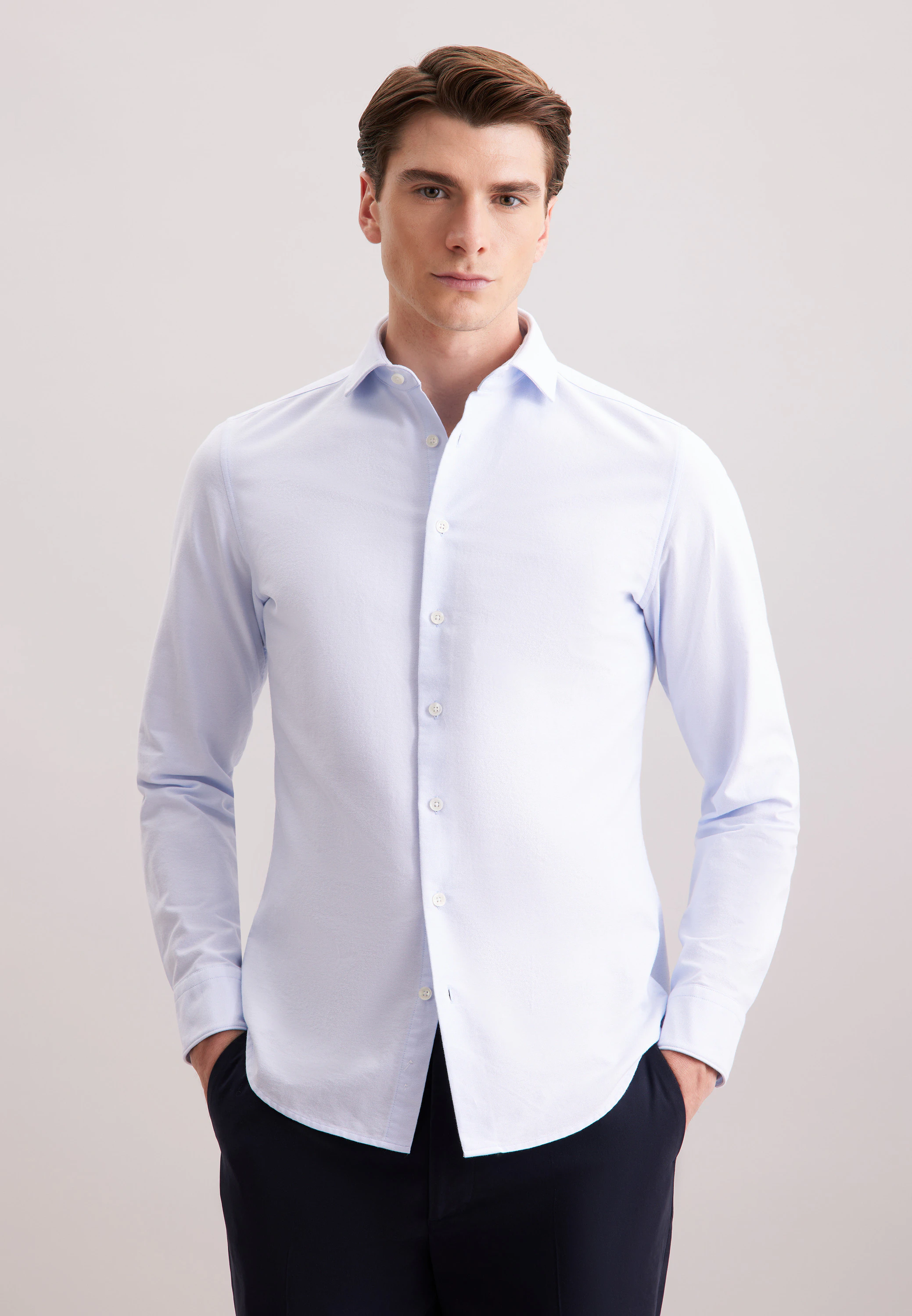 Slim Casual Hemd Uni Blau 37