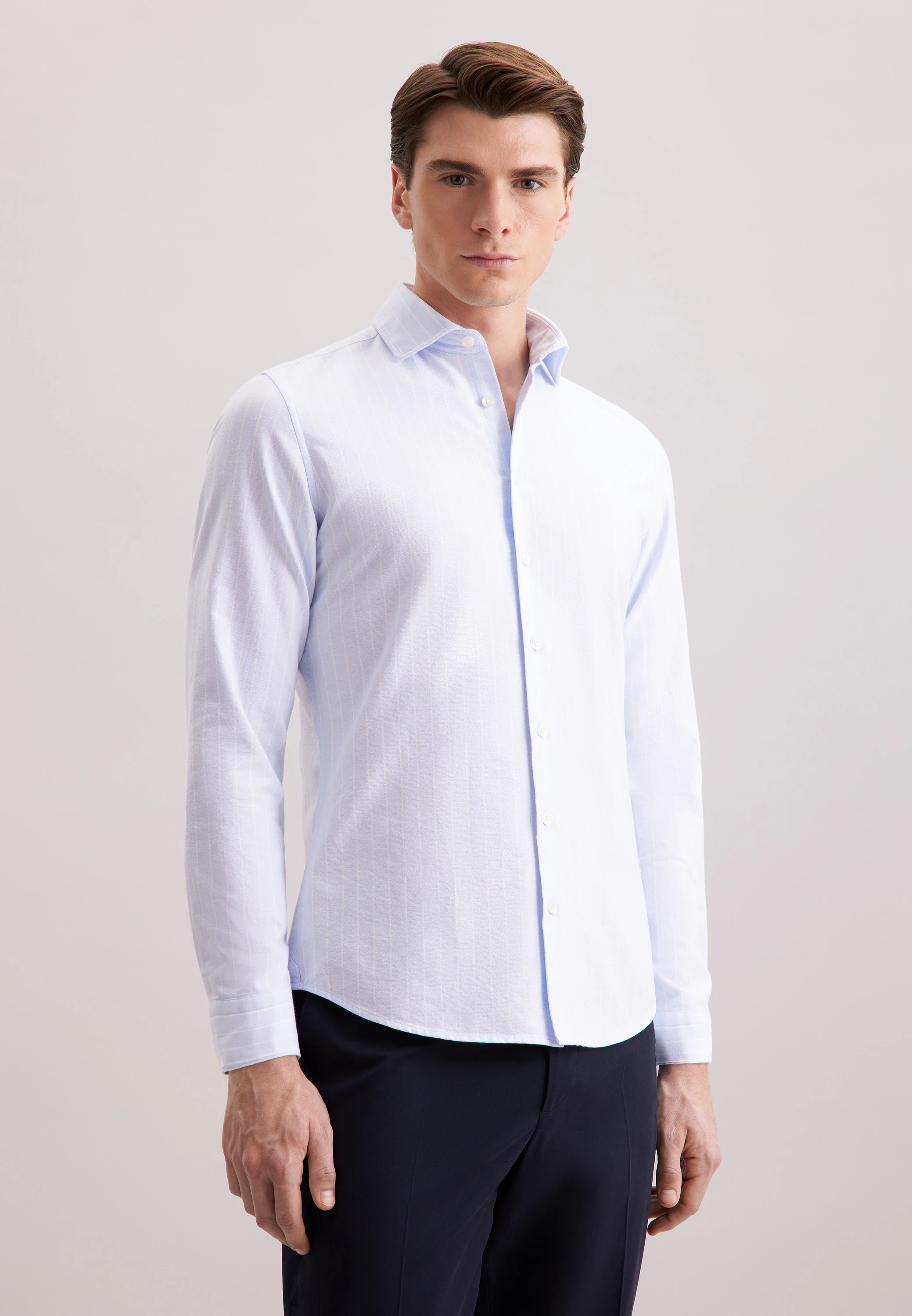 Slim Casual Hemd Gestreift Blau