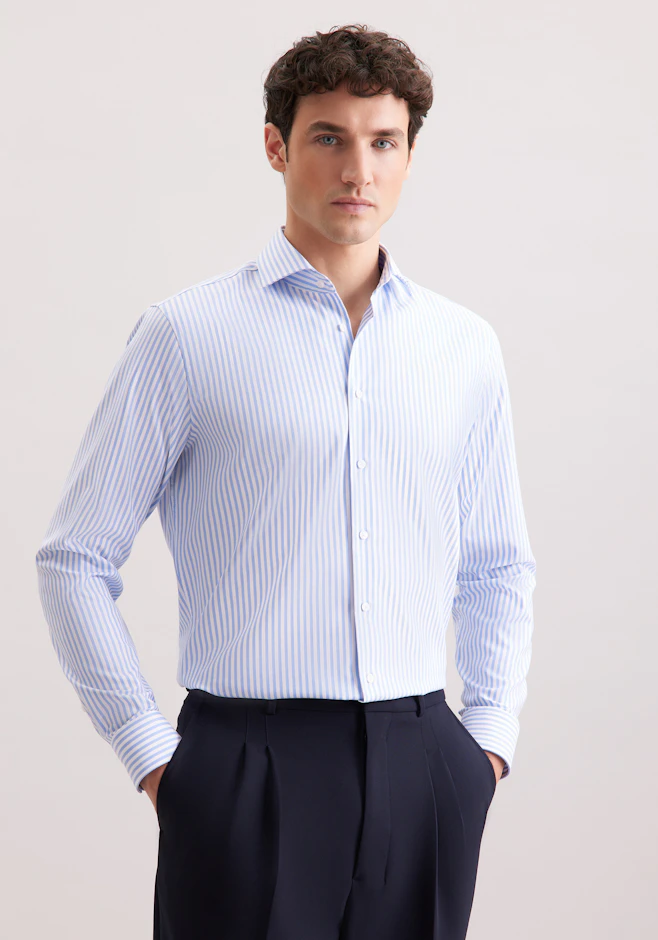 Regular Business Hemd Gestreift in Mittelblau | Seidensticker Onlineshop