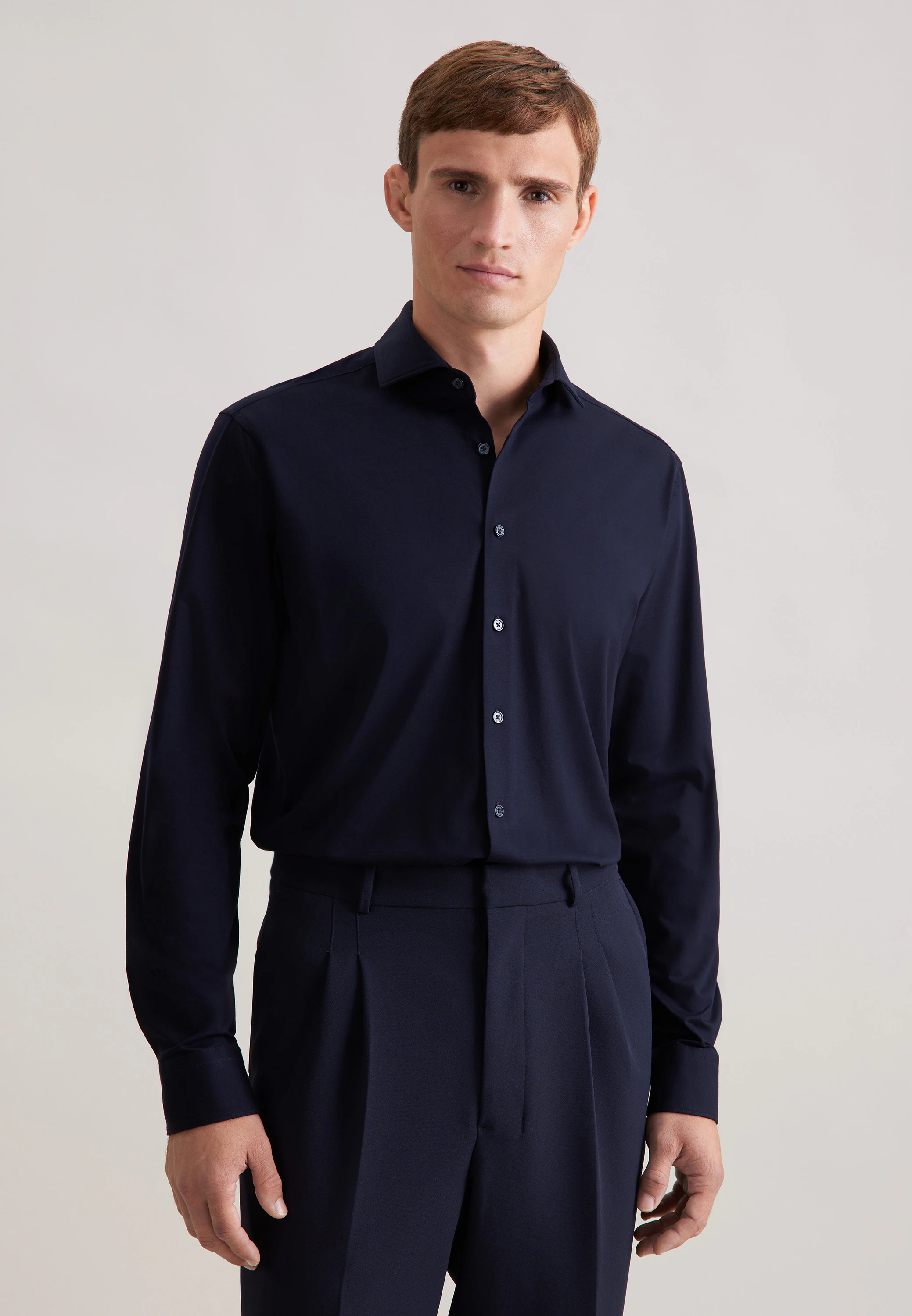 Regular Jerseyhemd Uni Blau 40