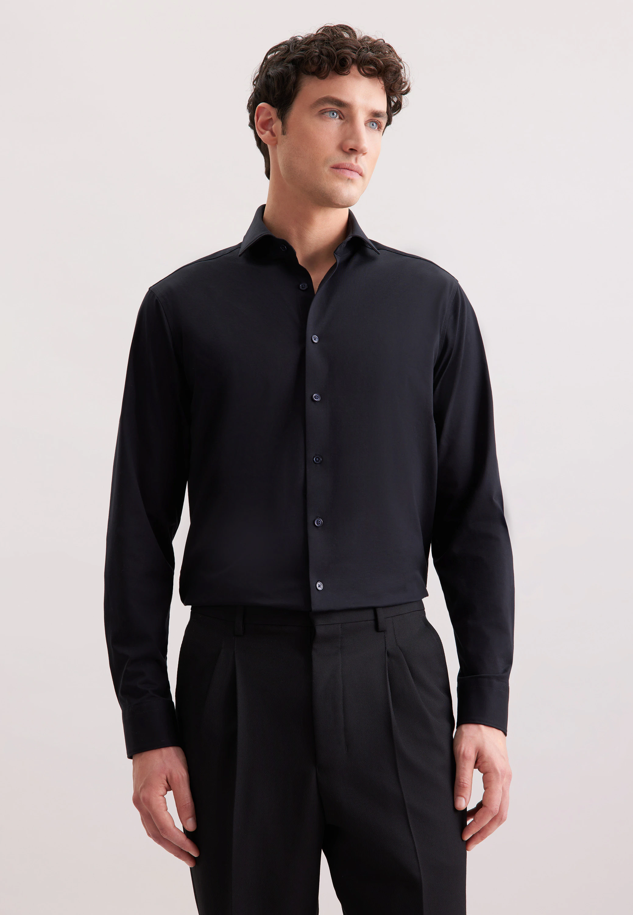 Regular Jerseyhemd Uni Schwarz
